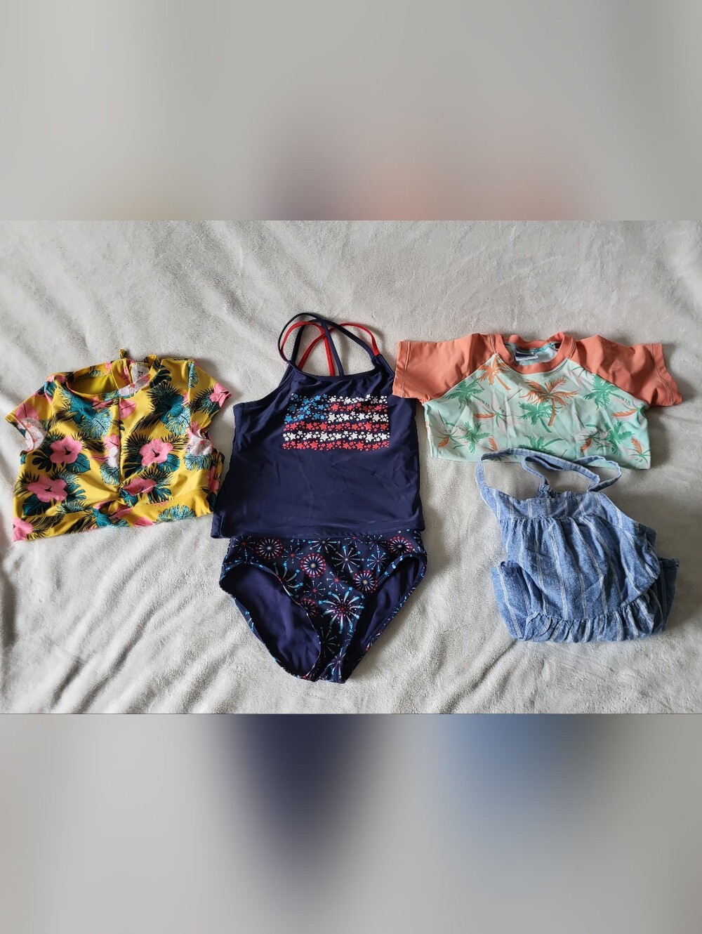 Girls Summer Lot 10-12  1 Piece, 2 Piece & Rash Guard Swimsuits & 1 Summer Dress